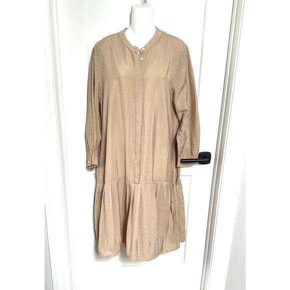 POETRY Dress Boho Tiered Flowy Natural Tan‎ Lagenlook Minimalism sz 12 - Picture 1 of 5